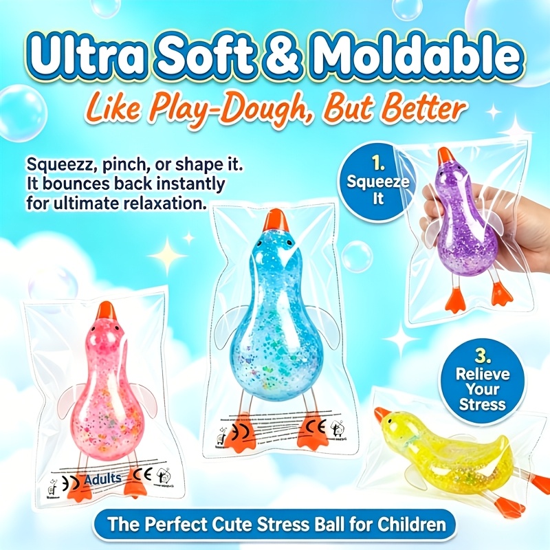 Glitter Duck Squeeze Toy, Soft Moldable